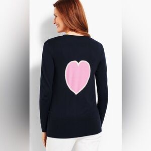 Talbots Navy Open Front Valentines Cardigan